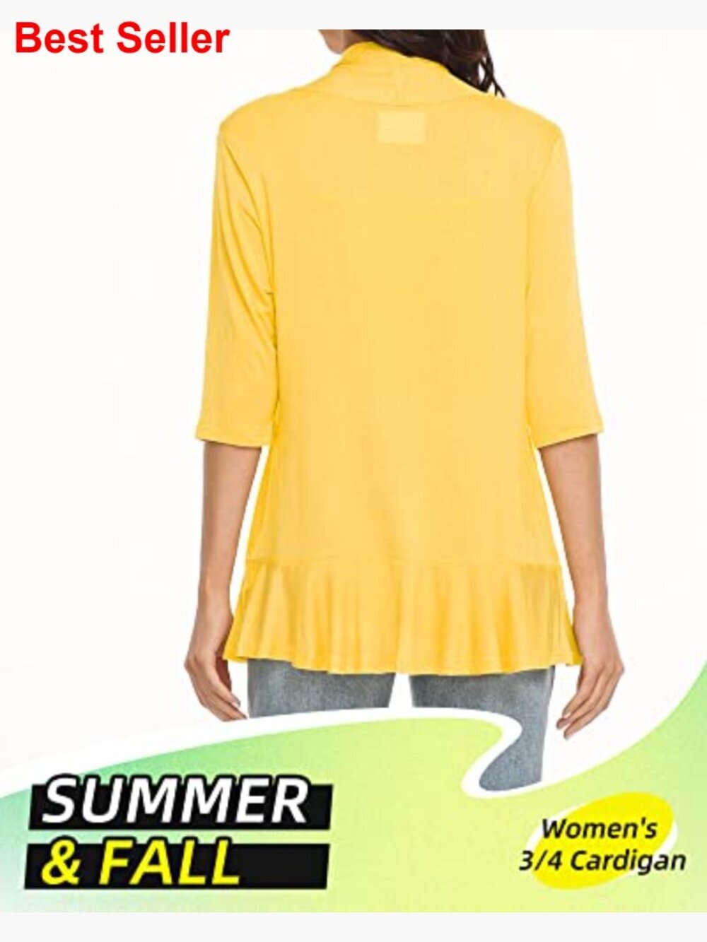 Viscose Spandex Cardigan with Shawl Collar and Asymmetrical Hem - Picture 3 of 7